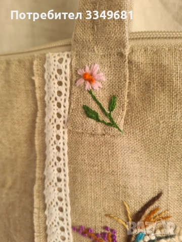 Lenena canta s ricna broderia(35-40sm), снимка 3 - Ръчно изработени сувенири - 51728343