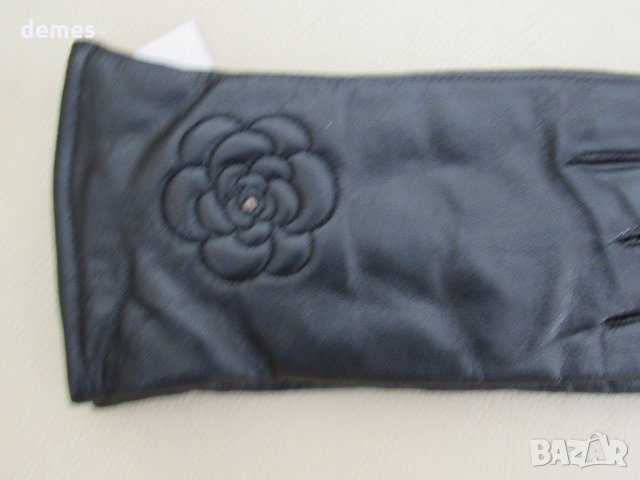 Черни дамски кожени ръкавици с подплата от естествена кожа, нови, снимка 3 - Ръкавици - 31870171