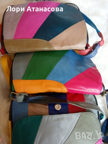 Многоцветна дамска чанта през рамо, от мека естествена кожа на парчета – светлосиньо, жълто, тъмнока, снимка 6 - Чанти - 36475692