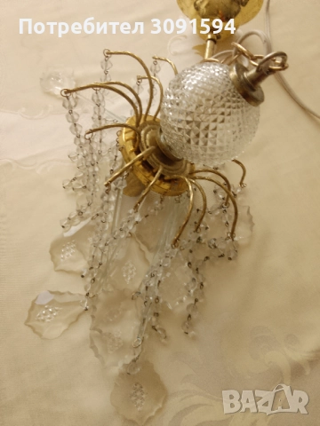  Елегантен-Чешки месингов  кристален полилей  , снимка 6 - Полилеи - 51798315