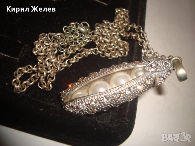 СРЕБРИСТО ОРИГИНАЛНО АРТ КОЛИЕ МЕДАЛЬОН с ВГРАДЕНИ ПЕРЛИЧКИ и КРИСТАЛИ 16565, снимка 8 - Колиета, медальони, синджири - 30711712