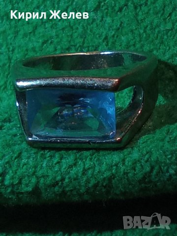 КРАСИВ АРТ ДЕКО ПРЪСТЕН Нерж. СТОМАНА с БЯЛА ПОЗЛАТА и ГОЛЯМ ЮВЕЛИРНО ФАСЕТИРАН САПФИР КРИСТАЛ 20287, снимка 4 - Пръстени - 37463846