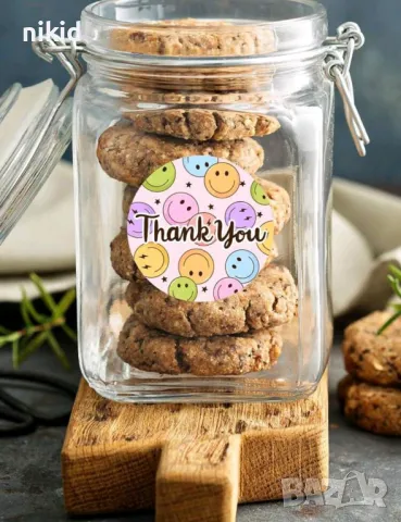 100 бр Thank you emoji смайли усмивки самозалепващи лепенки стикери ръчна изработка подарък, снимка 2 - Други - 49442209