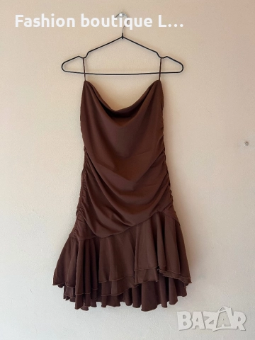 Кафява рокля без презрамки М размер на марката Bershka със силиконова лента за да не пада 🤎🤎🤎🤎, снимка 7 - Рокли - 52052189
