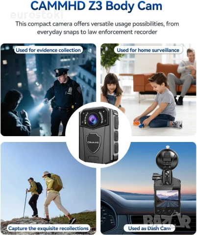 CAMMHD1440P Камера за тяло 3000mAh 8-10 часа водоустойчива инфрачервена нощна визия, снимка 3 - Камери - 51085858