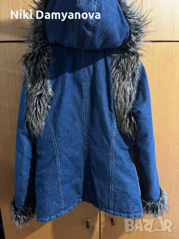 Зимно дънково яке с пух, снимка 3 - Якета - 53375545