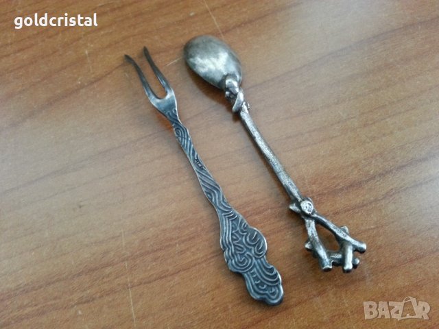 Посребрени лъжичка и виличка , снимка 3 - Антикварни и старинни предмети - 39470943
