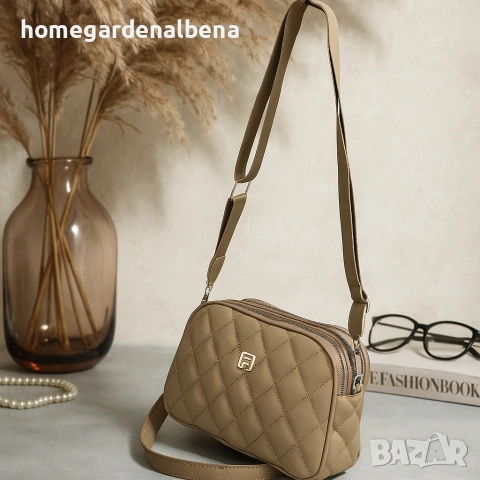 Капитонирана дамска чанта през рамо — черна и бежова, снимка 5 - Чанти - 54163428