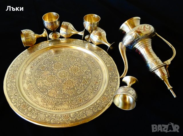 Старинен бронзов сервиз за ракия,клетъчен емайл., снимка 12 - Антикварни и старинни предмети - 31768943