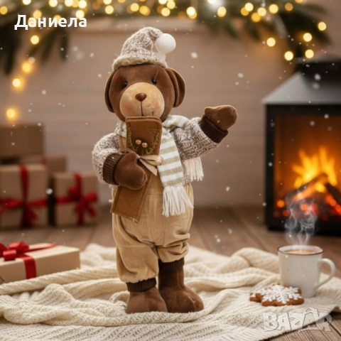 Плюшено мече с празничен тоалет – стилна декорация за дом, офис и подарък. 2 Варианта