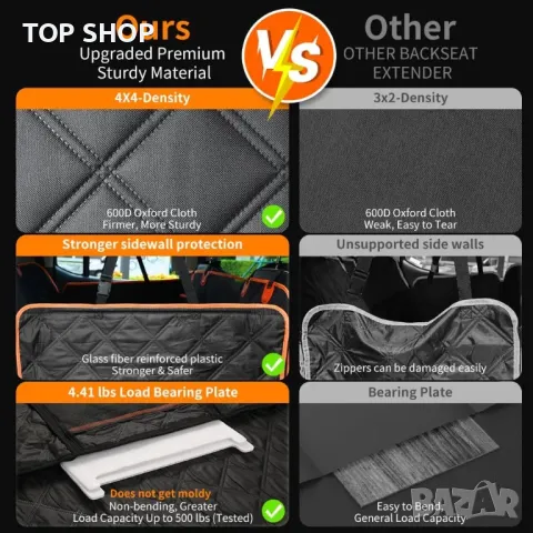 KYG Удължител за задната седалка за кучета, хамак за кучета с твърдо дъно, L - 132 см x 62 см, снимка 6 - За кучета - 49965476