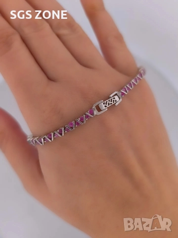 сребърна гривна с естествени рубини, снимка 6 - Гривни - 52688162