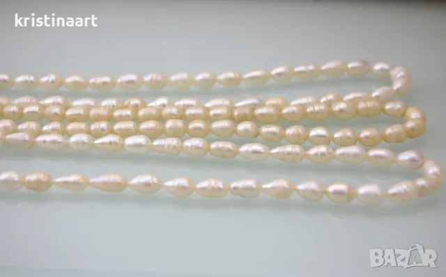 Колие от естествени бели перли тип ориз,47см, снимка 2 - Колиета, медальони, синджири - 49011093