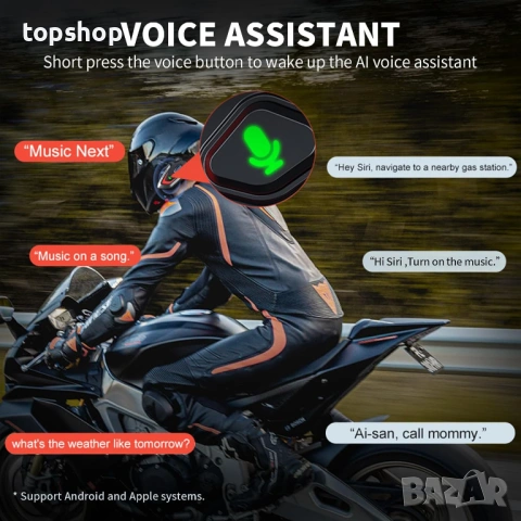 Bluetooth Слушалки за Каска VCOROS VR1 – 25ч. Батерия, IPX6, AI Voice, снимка 7 - Аксесоари и консумативи - 53251822