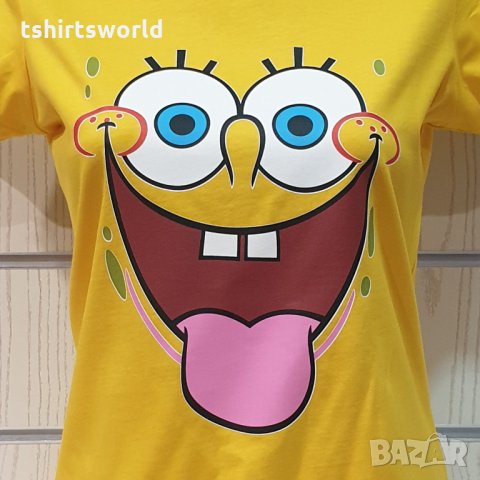 Нова дамска тениска с дигитален печат Спондж боб, снимка 2 - Тениски - 32034831