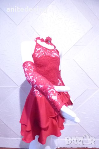 Детска рокля за спортни танци в червен цвят с дантела и гол гръб, снимка 8 - Детски рокли и поли - 42804872