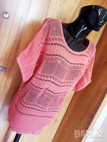 Прасковено-оранжева туника на дупки тип плетиво М/Л, снимка 2 - Туники - 34278613