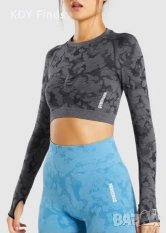 Gymshark Camo късо горно м/л, снимка 3 - Спортни екипи - 56288496
