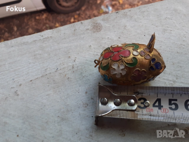 Прасенце миниатюра клоазоне бронз клетъчен емайл, снимка 6 - Антикварни и старинни предмети - 53294398