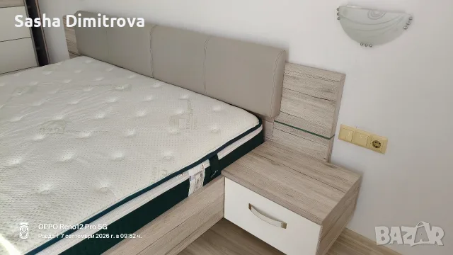 РОНДИНО ЛЕГЛО(без матрак) 180/200 С ТАПИЦИРАНА ТАБЛА, РАКЛА И 2 НОЩНИ ШКАФЧЕТА 285,3/237/87,7h , снимка 2 - Спални и легла - 55976617