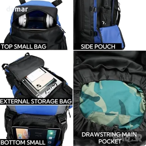 Fesky Водоустойчива раница с капацитет 90 л - голяма регулируема, 85 см x 38 см x 26 см, черна, снимка 2 - Раници - 47400394