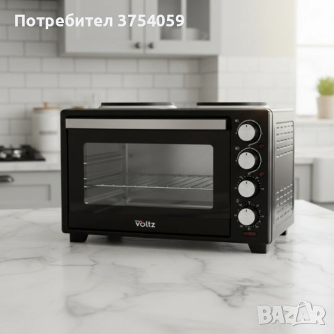 Готварска печка Voltz с фурна и 2 котлона 3200W, компактна електрическа печка за кухня, снимка 4 - Печки, фурни - 53078784