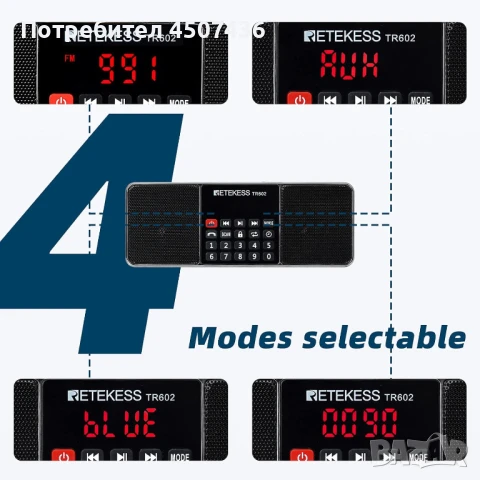 Retekess TR602 цифрово стерео презареждащо се радио,AM FM,TF USB , снимка 7 - Други - 51228675