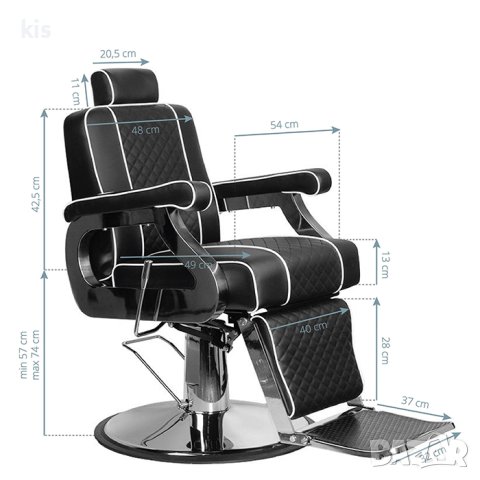 Италиански бръснарски стол Gabbiano Paulo в черен цвят, снимка 7 - Бръснарски столове - 42112349