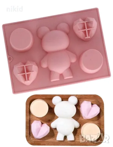 Мече диамантено сърце кръг основа силиконов молд форма фондан шоколад гипс декор 