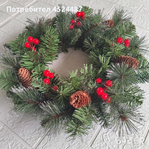 Голям коледен венец за декорация, 45 см., снимка 3 - Декорация за дома - 52231296