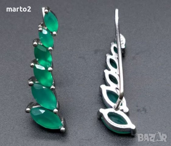 Елегантни Сребърни Обеци 925 с Натурален зелен Ахат (Agate):, снимка 2 - Обеци - 38165601