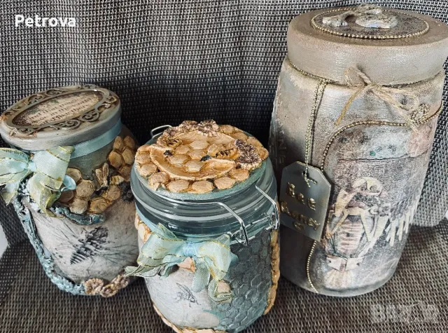 Голям буркан с декупаж, снимка 3 - Декорация за дома - 47311946