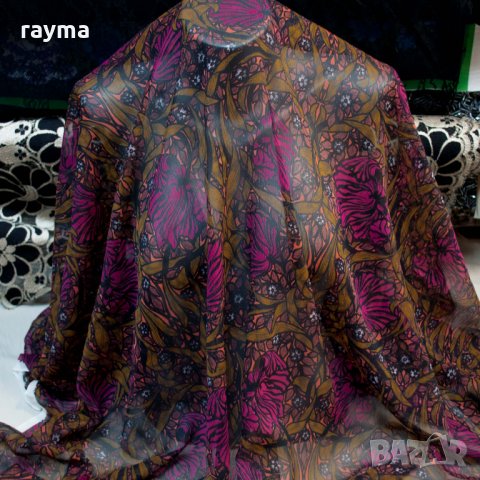 Плат италианска естествена коприна креп шифон флорален принт