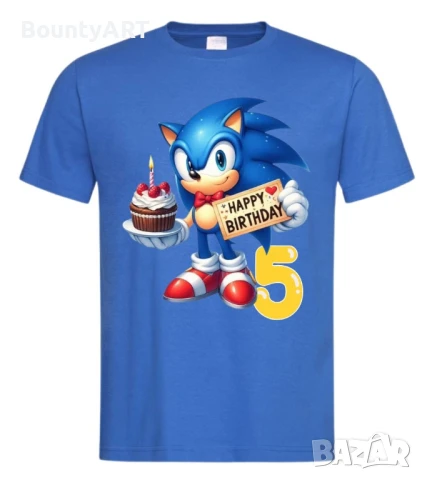 Детска тениска за рожден ден Соник , снимка 1