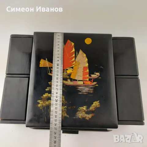 Стара виетнамска дървена кутия за гримове и бижута #5618  Има някои проблеми:  липсват две кутии и н, снимка 17 - Антикварни и старинни предмети - 47733829