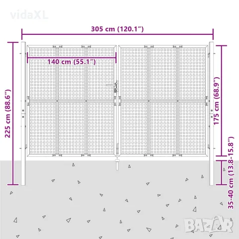 vidaXL Градинска порта, антрацит, 300x175 см, стомана, снимка 6 - Огради и мрежи - 56146211
