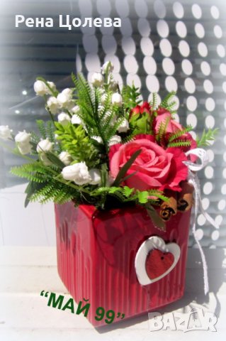 Момини сълзи и рози в квадратна кашпа, снимка 3 - Подаръци за рожден ден - 23987967