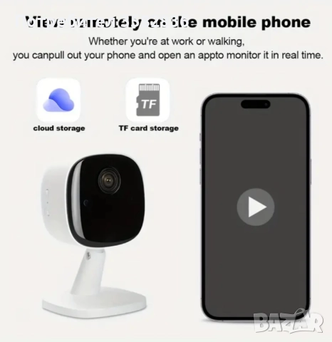 Безжична WiFi камера за видеонаблюдение – HD, нощно виждане, двупосочно аудио, работа през телефон, снимка 6 - HD камери - 52579254