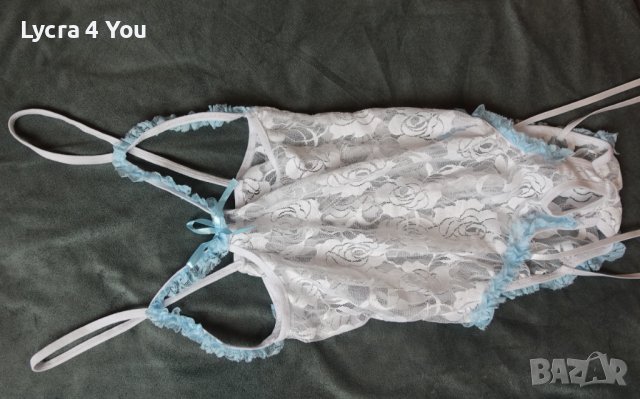 Дантелено бяло боди с отворени чашки и жартиери S, снимка 3 - Бельо - 37804432