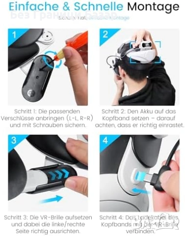 Нова регулируема Каишка за глава с батерия за Meta Quest 2 Quest 3 Quest 3S VR игри геймъри, снимка 9 - Аксесоари - 54070144