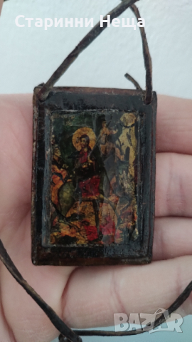 РЕДКАЖ! стара кожена нагръдна икона 18 век Исус влиза на магаре в Йерусалим старинна икона , снимка 3 - Антикварни и старинни предмети - 44597866