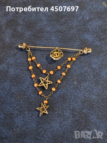 Антична сребърна брошка с диамантена паста и корал, викториански, снимка 8 - Други - 53885627