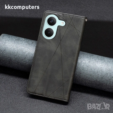 Кожен Калъф за Xiaomi Poco X8 Pro 5G / Redmi Turbo 5 5G - Геометричен дизайн, Слотове за карти, Стой, снимка 14 - Калъфи, кейсове - 54131700