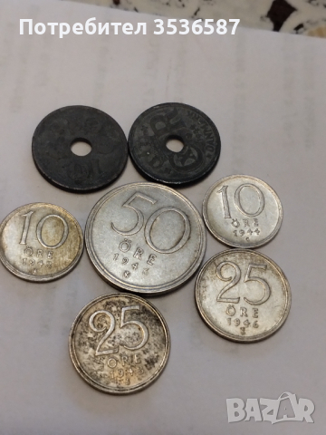 Лот монети.10 йоре 1942.1944.50 йоре 1946.25йоре 1946.1948.
