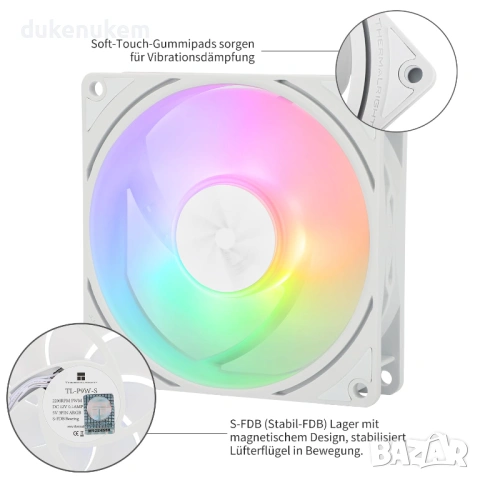ARGB вентилатор за CPU Thermalright TL-P9W-S 92mm PWM – тих и мощен, снимка 4 - Други - 53291296