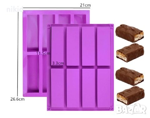 8 дълги продълговати правоъгълни тип Мюсли Бар бишкоти силиконов молд форма за десерти и др