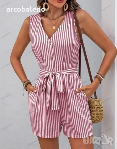 Раиран дамски гащеризон с V-образно деколте, 9цвята , снимка 7 - Гащеризони - 48853240