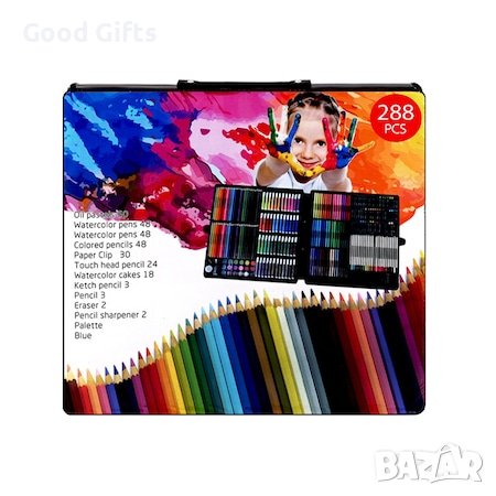 Голям Арт комплект за оцветяване и рисуване,288 части в куфар, снимка 3 - Образователни игри - 39303005