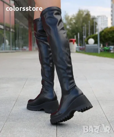 Чизми на платформа - черна кожа - BSK1, снимка 2 - Дамски ботуши - 48005904