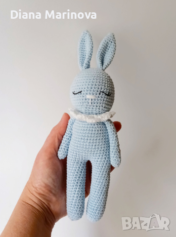 Детска играчка ръчна изработка, плетено зайче, дрънкалка и клипс за биберон, подарък за бебе, снимка 5 - Други - 41480447